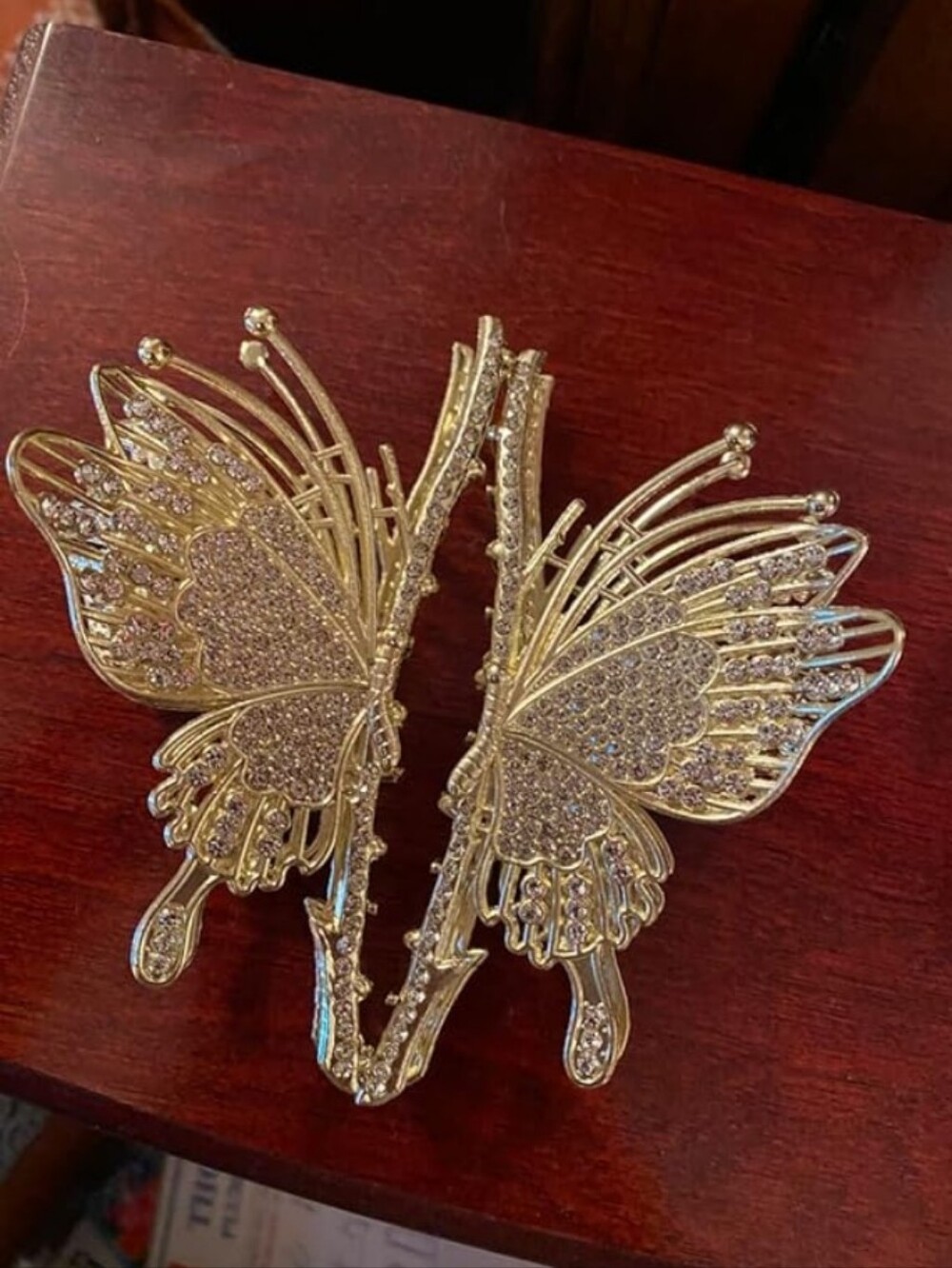 2 Gold Butterfly Rhinestone Hair Clips